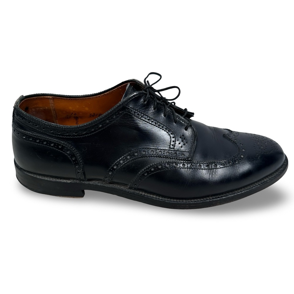 Alden 967 Black Leather Wingtip Blucher Dress Shoes Mens 10 C/E USA Made Brogue